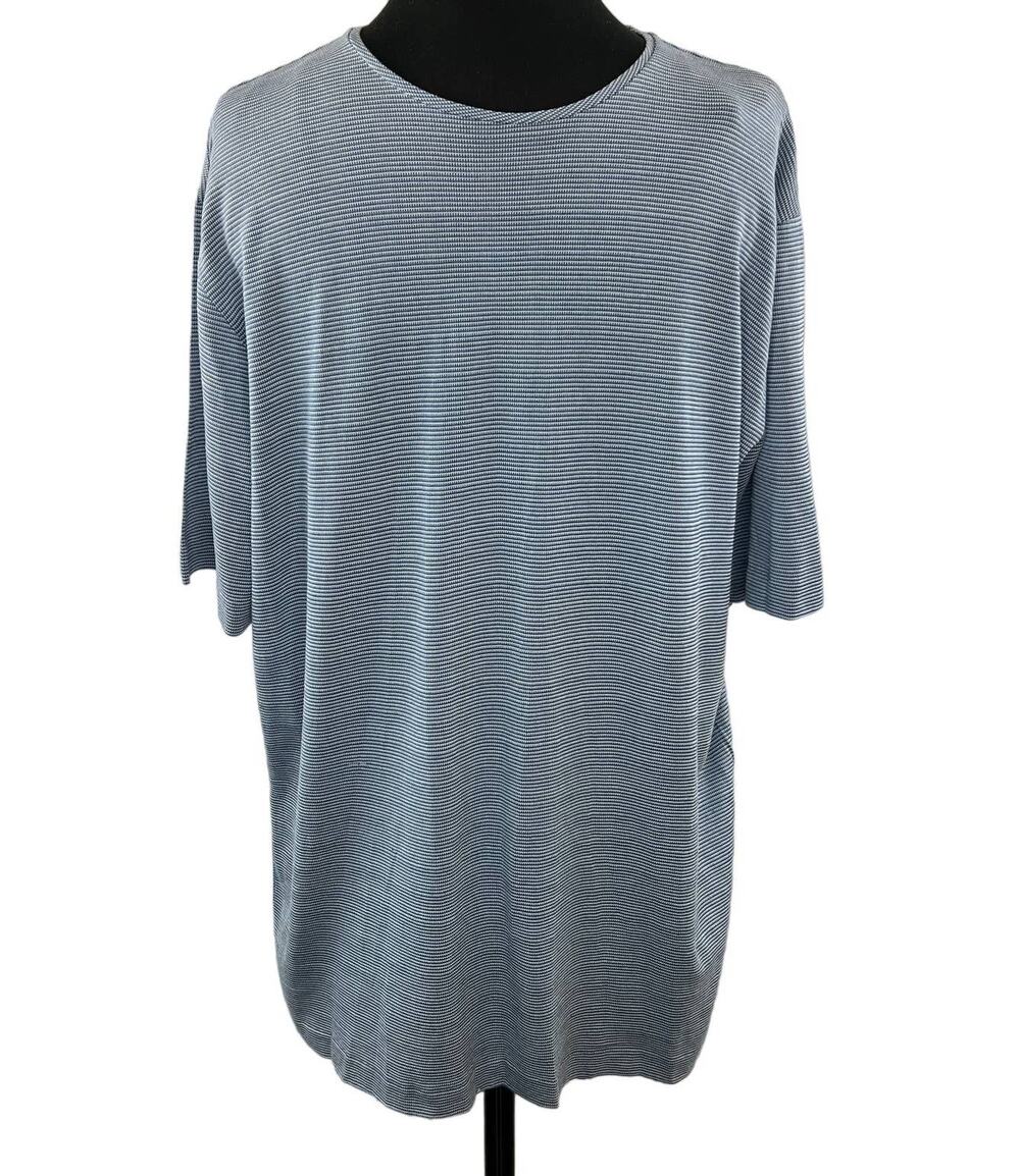 BOSS Hugo Boss Men's Blue White Micro Stripe Crew Short Sleeve Tee Shirt Top L